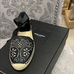 Saint Laurent Black and Cream Espadrilles